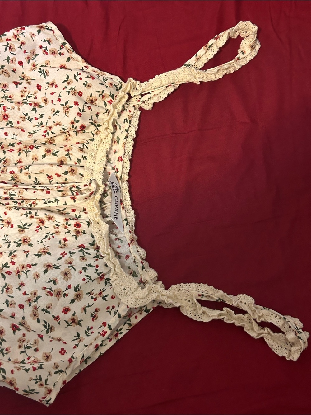 Cupshe Beige Floral Smocked Midi Sundress - Picture 4 of 7